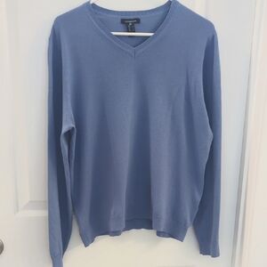 Lands' End Blue V-Neck Sweater Classic Knit